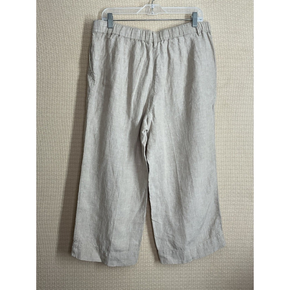 J Jill Love Linen Pants Medium P Wide Leg Light Gray 100% Linen Resort Coastal - Picture 10 of 14